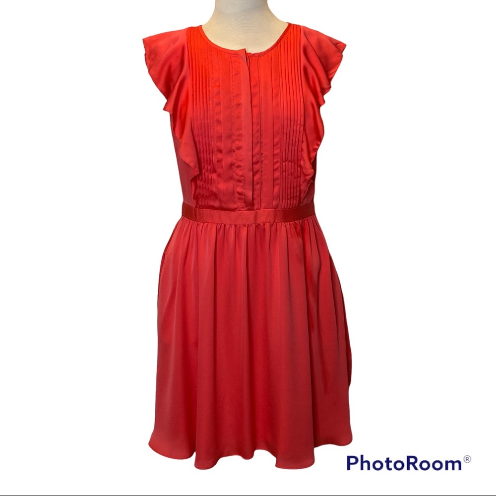 Banana Republic Coral Ruffle Dress 6 Petite Flowy